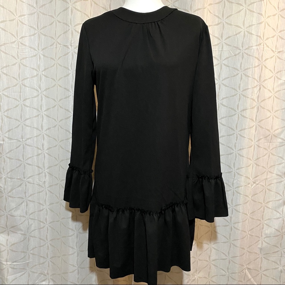 Black Ruffle Hem Shift Dress